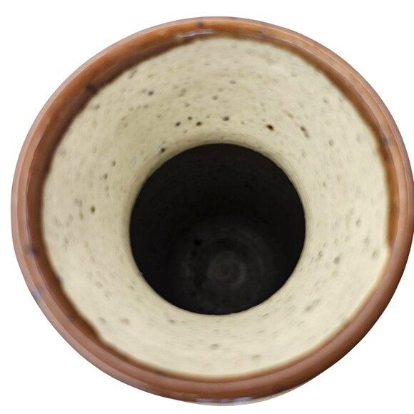 Mexican Tonala Pottery Vase Bird & Floral Design Beige Brown Blue - Picture 11 of 16